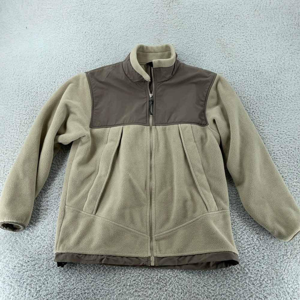Vintge Lands' End Fleece Jacket Women's Medium Beige Full Zip Made in USA 90s